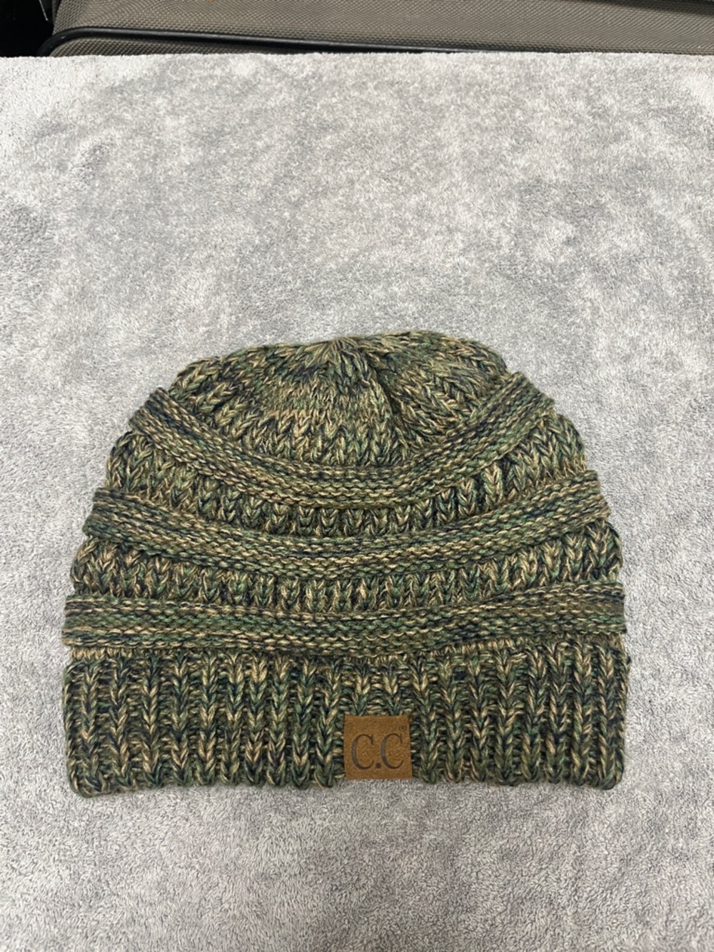 C.C Marled Olive & Tan Knit Cuffed Beanie